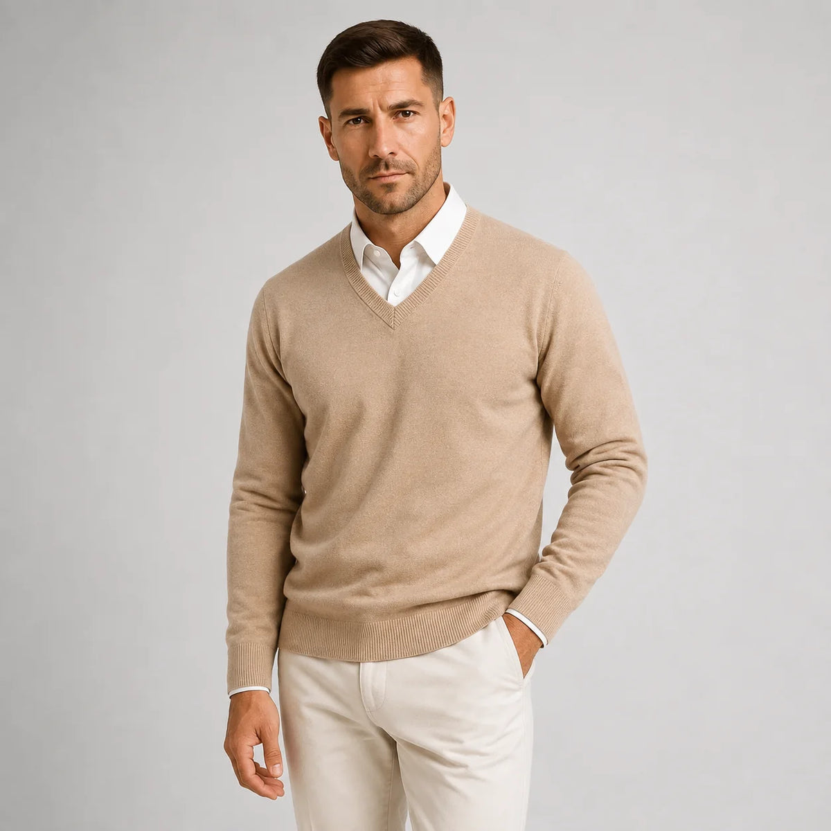Herren Slim Fit V-Ausschnitt Pullover aus Feinstrick
