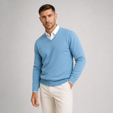 Herren Slim Fit V-Ausschnitt Pullover aus Feinstrick
