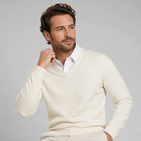 Herren Slim Fit V-Ausschnitt Pullover aus Feinstrick