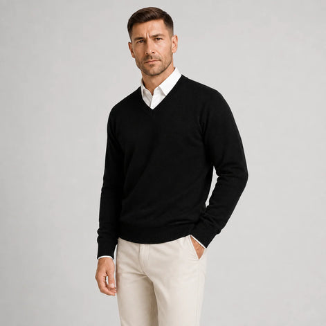 Herren Slim Fit V-Ausschnitt Pullover aus Feinstrick