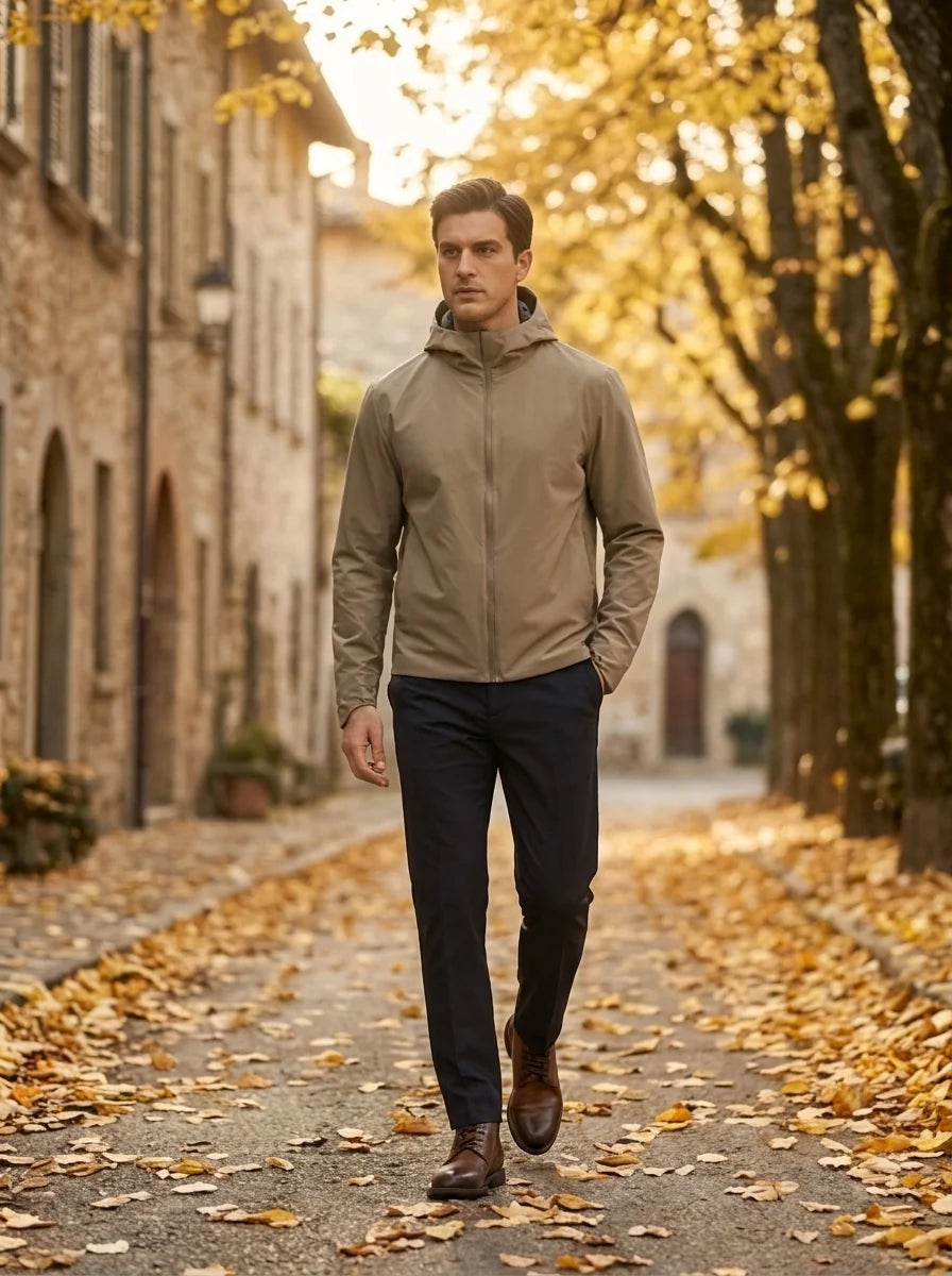 Herren Softshelljacke mit Kapuze windabweisend atmungsaktiv