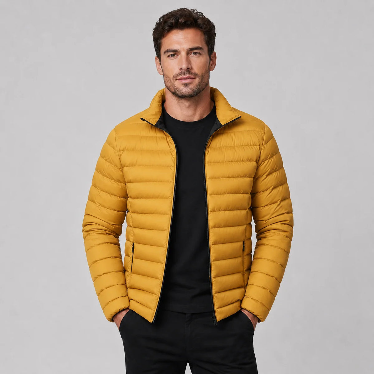 Herren Steppjacke Leicht Wattiert mit Stehkragen