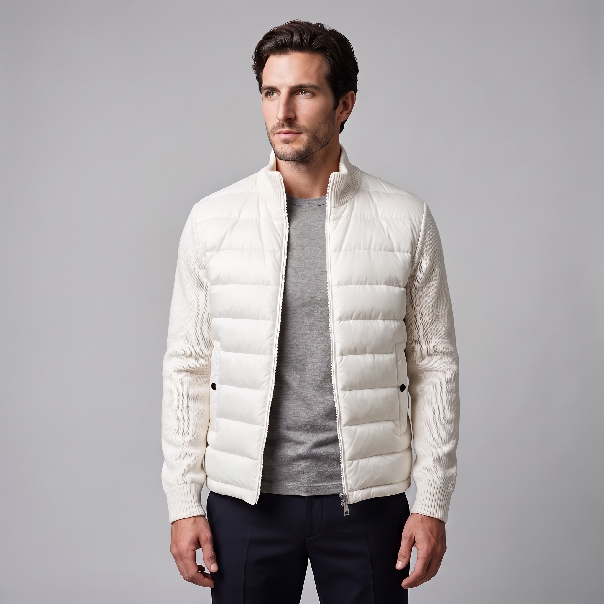 Herren Steppjacke im Hybrid-Stil mit Stehkragen