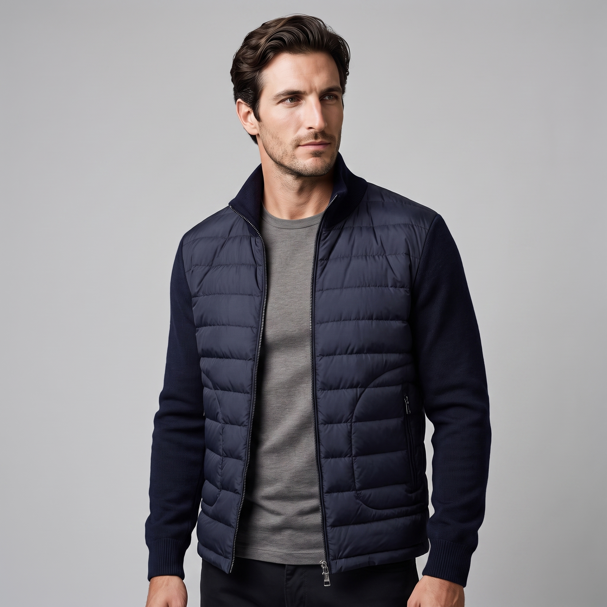 Herren Steppjacke im Hybrid-Stil mit Stehkragen