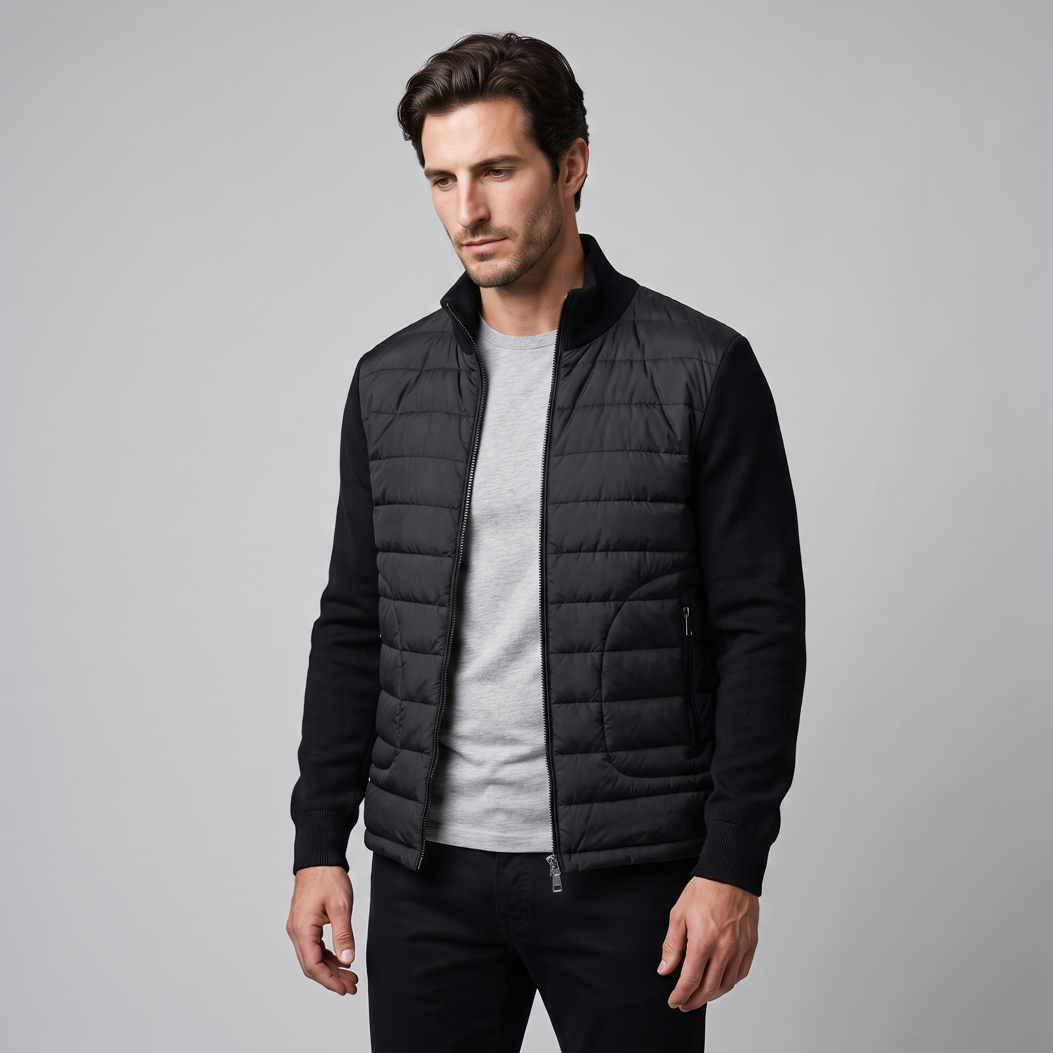 Herren Steppjacke im Hybrid-Stil mit Stehkragen