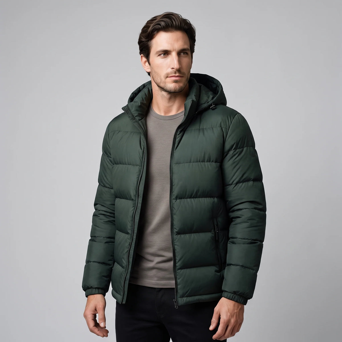 Herren Steppjacke mit Kapuze und Reißverschluss