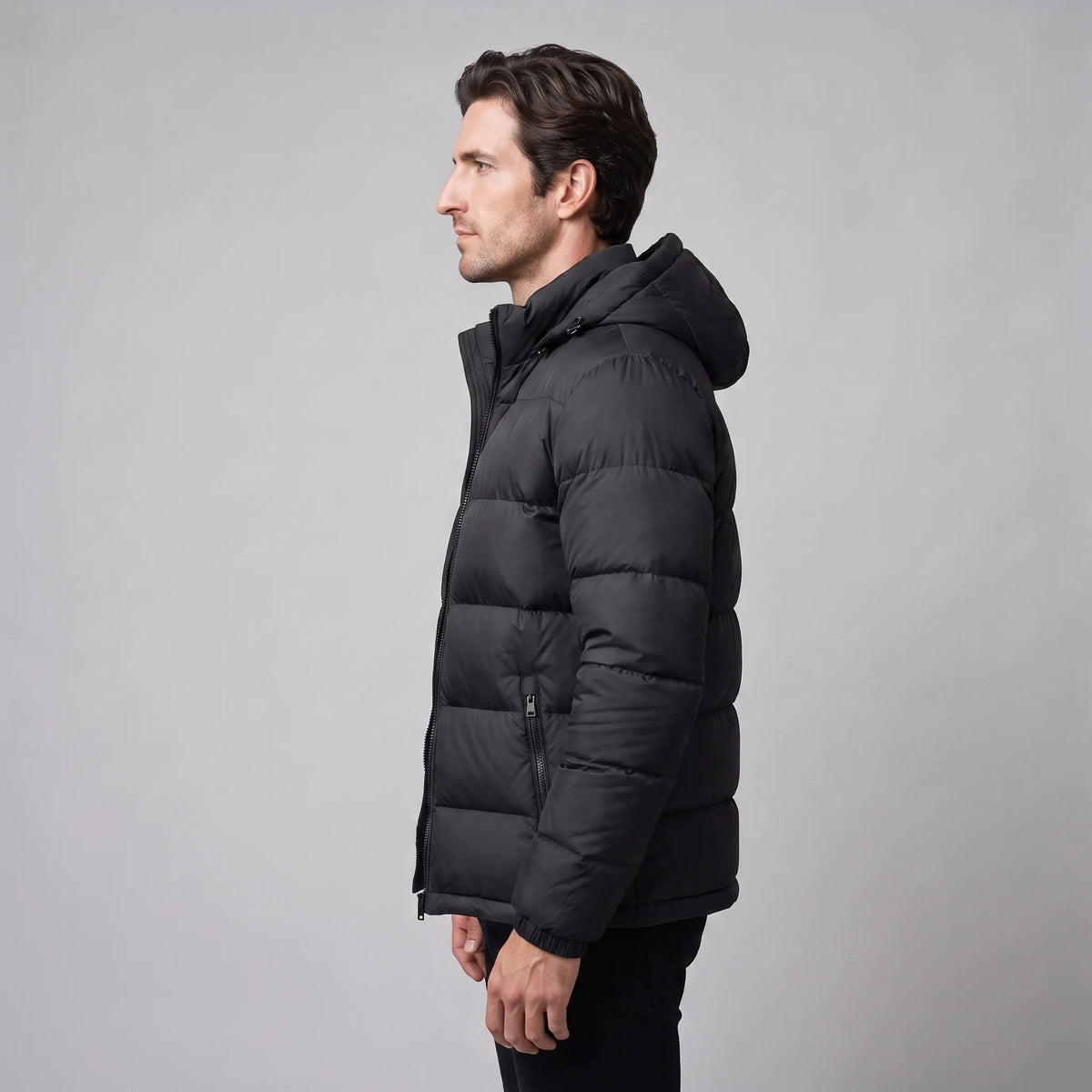 Herren Steppjacke mit Kapuze und Reißverschluss