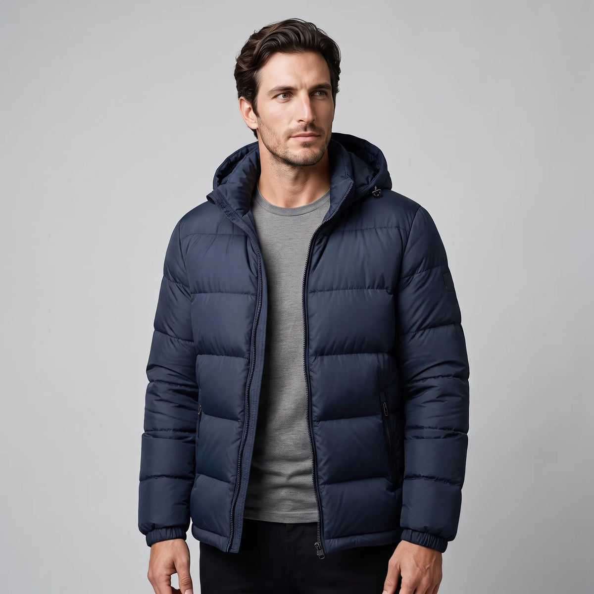 Herren Steppjacke mit Kapuze und Reißverschluss