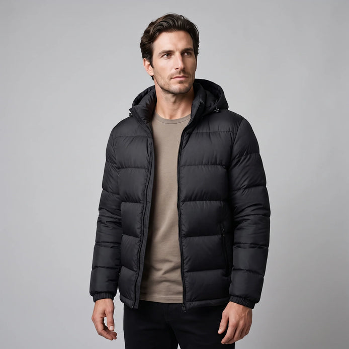 Herren Steppjacke mit Kapuze und Reißverschluss