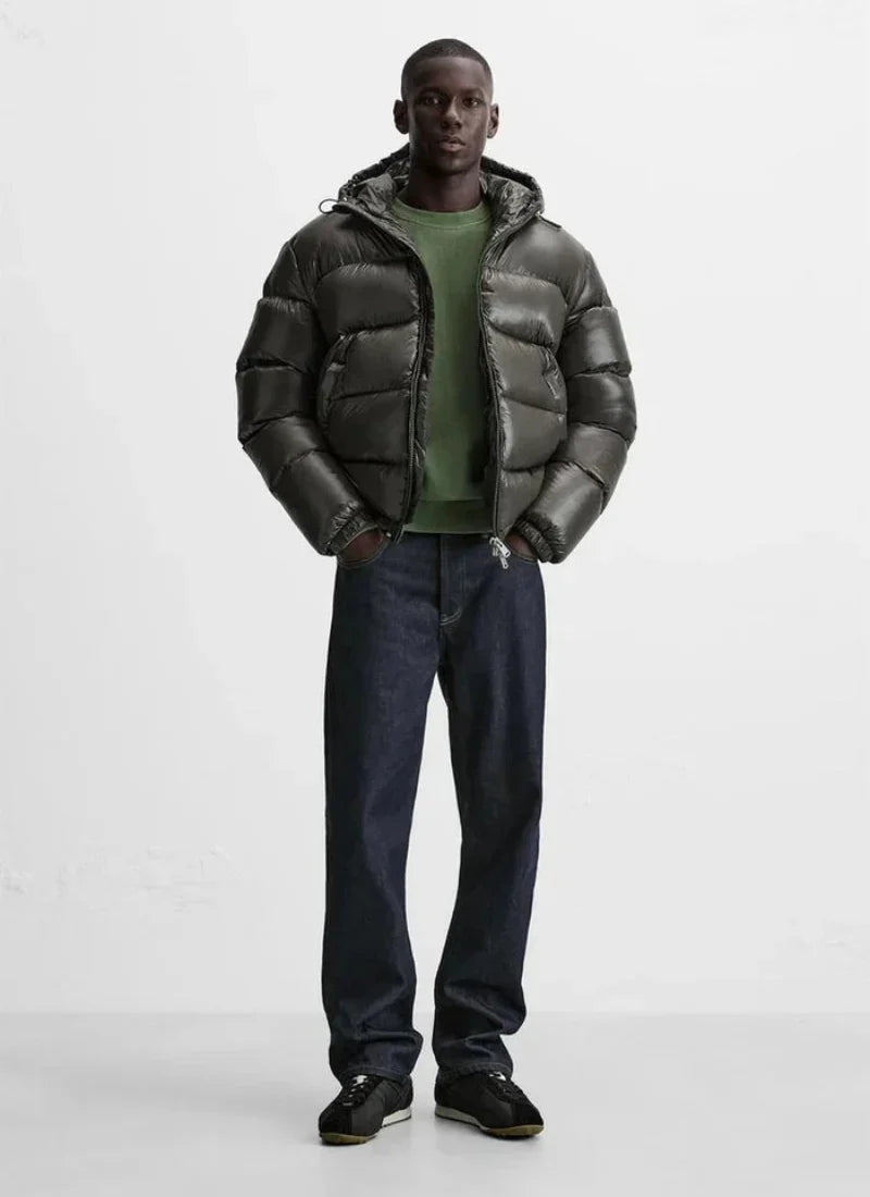 Herren Steppjacke mit Sherpa-Futter und Kapuze für kalte Tage