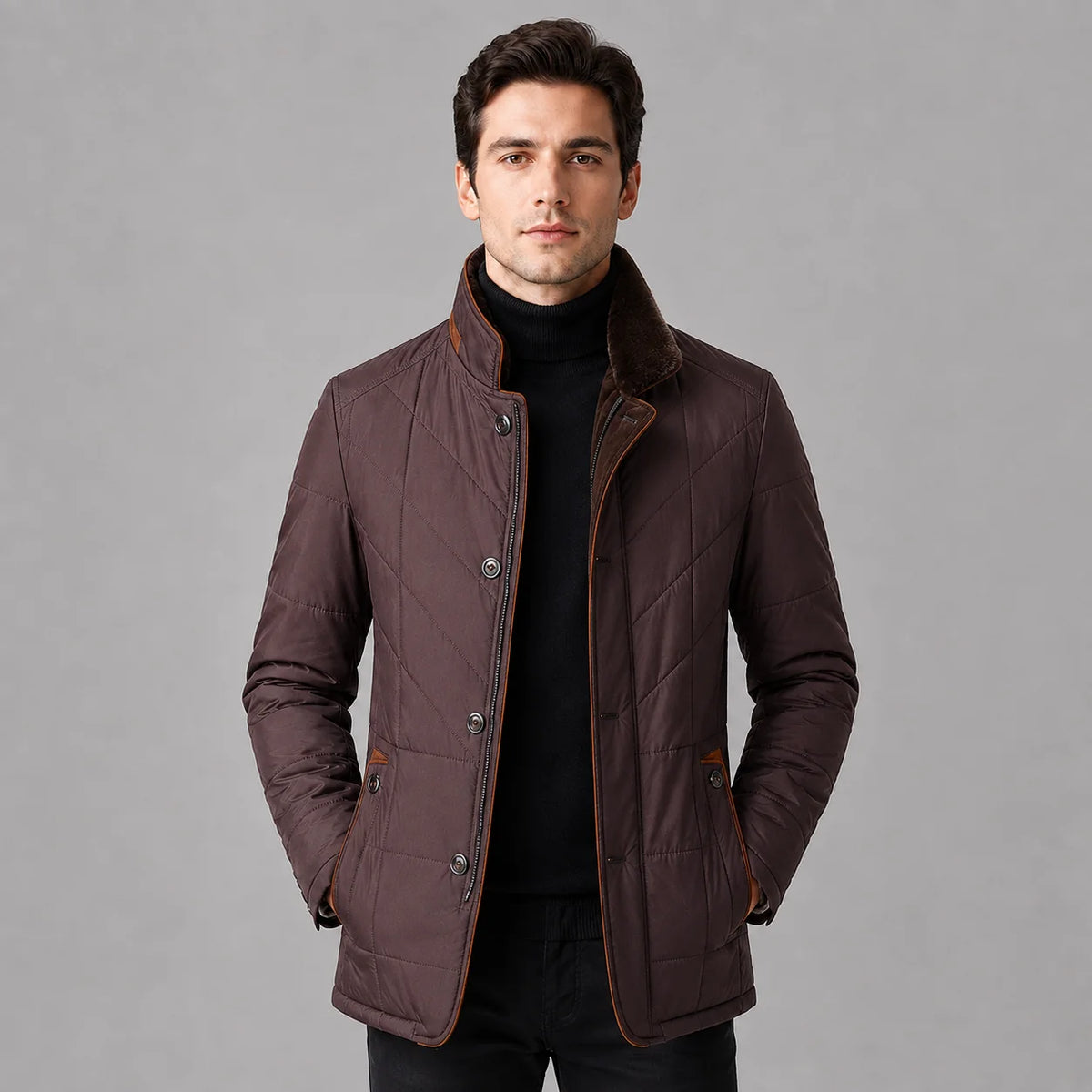 Herren Steppjacke mit Stehkragen und Reißverschluss