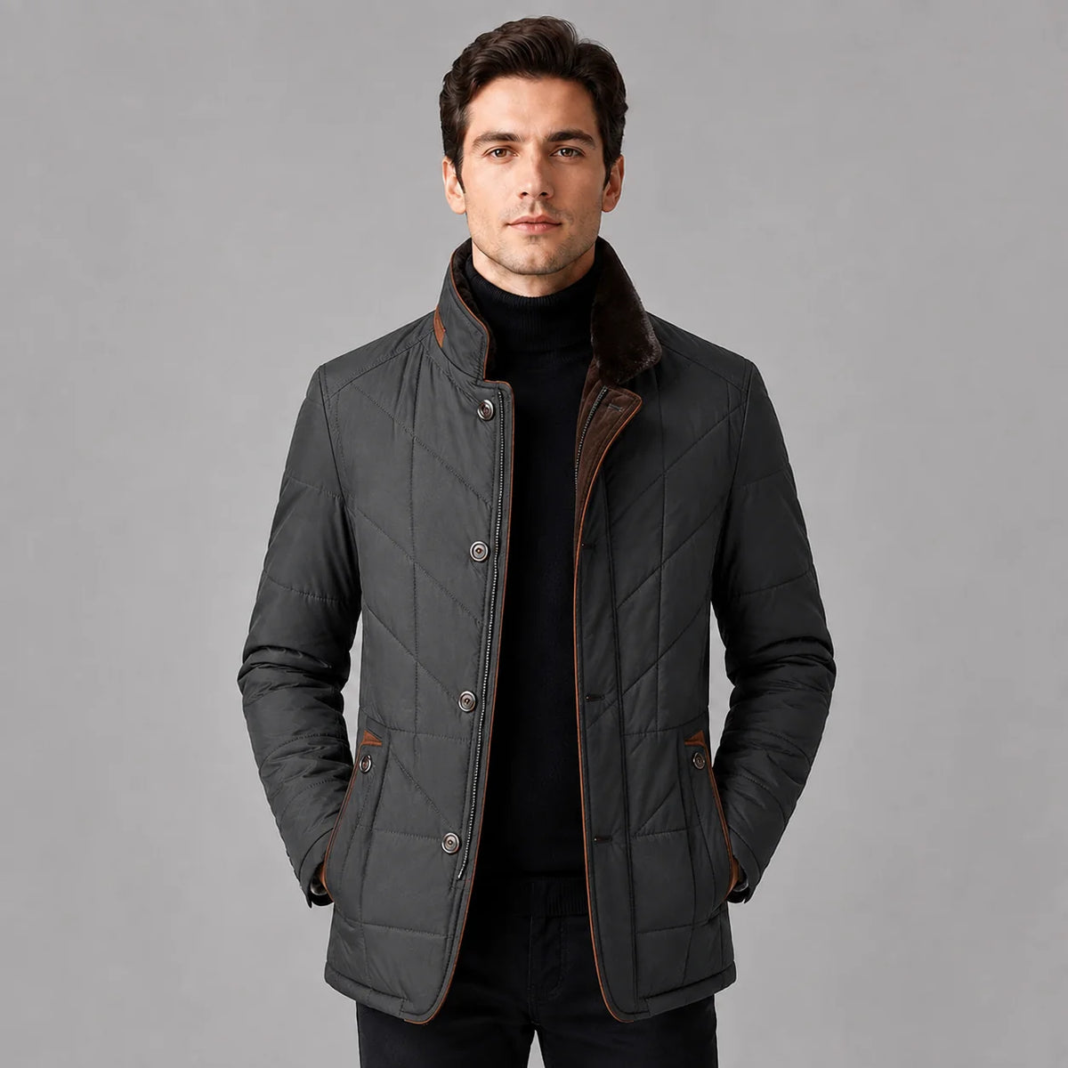 Herren Steppjacke mit Stehkragen und Reißverschluss