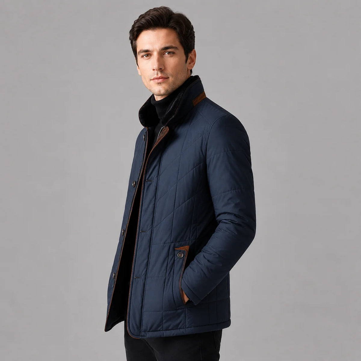 Herren Steppjacke mit Stehkragen und Reißverschluss