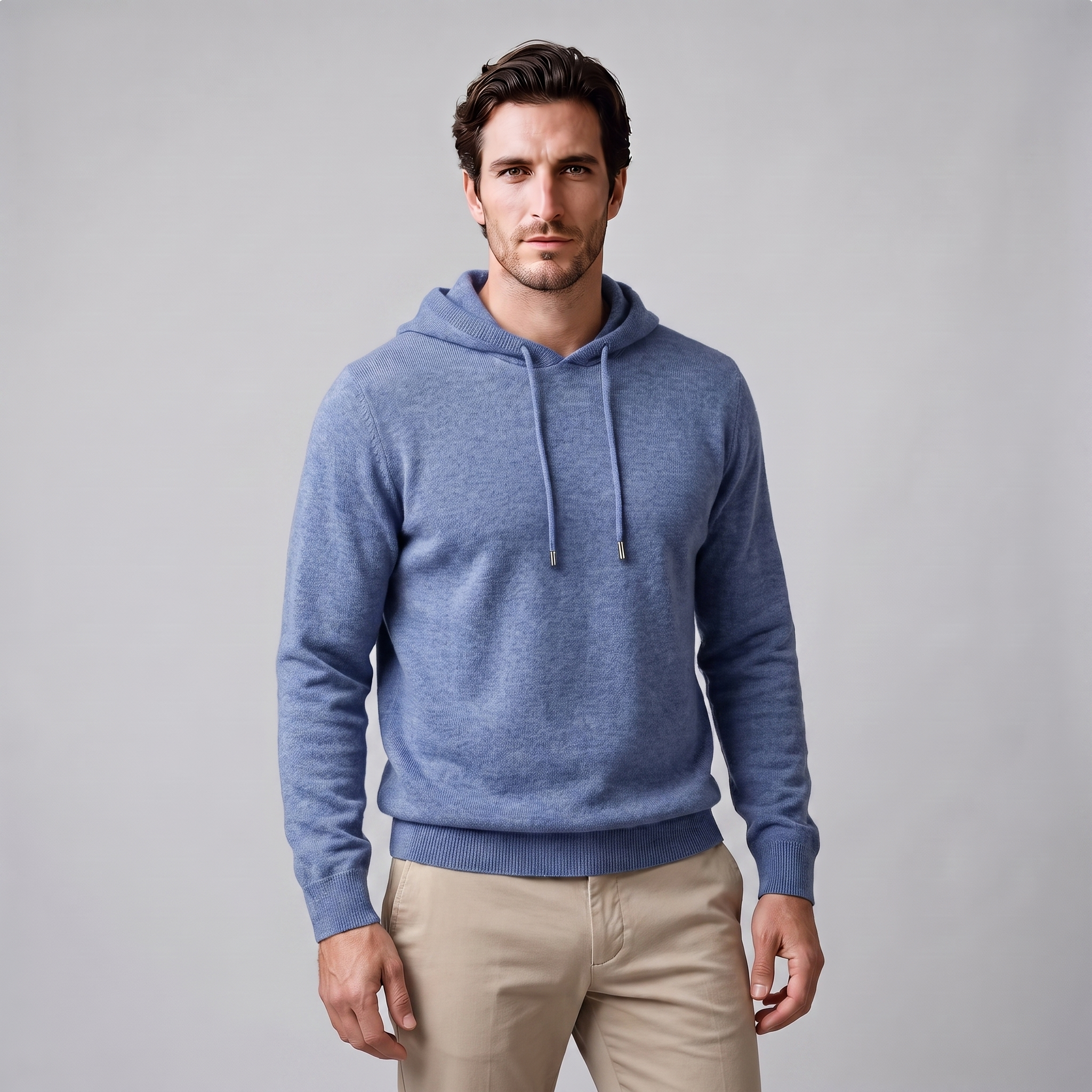 Herren Strick-Hoodie aus Wolle mit Kordelzug