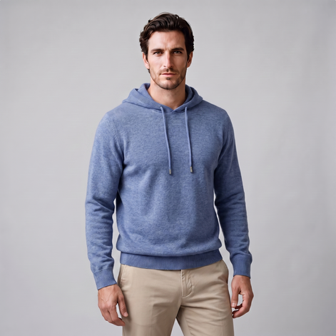 Herren Strick-Hoodie aus Wolle mit Kordelzug