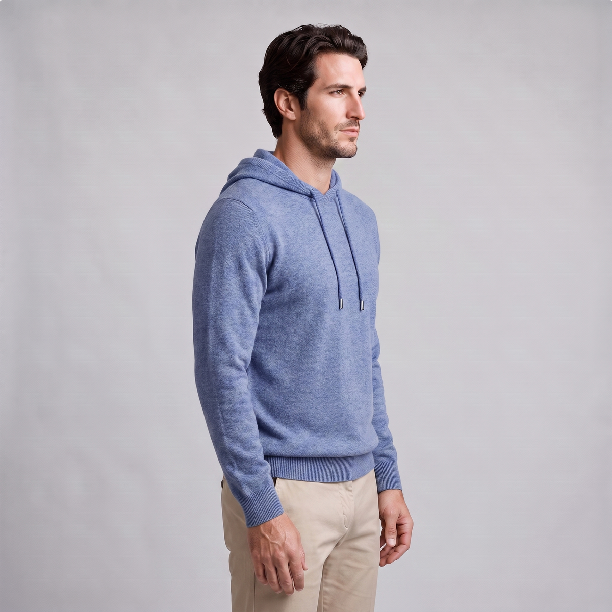 Herren Strick-Hoodie aus Wolle mit Kordelzug