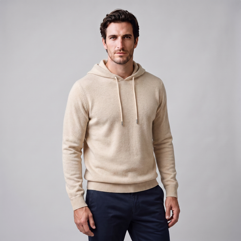 Herren Strick-Hoodie aus Wolle mit Kordelzug