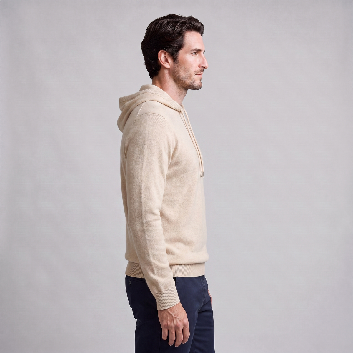 Herren Strick-Hoodie aus Wolle mit Kordelzug