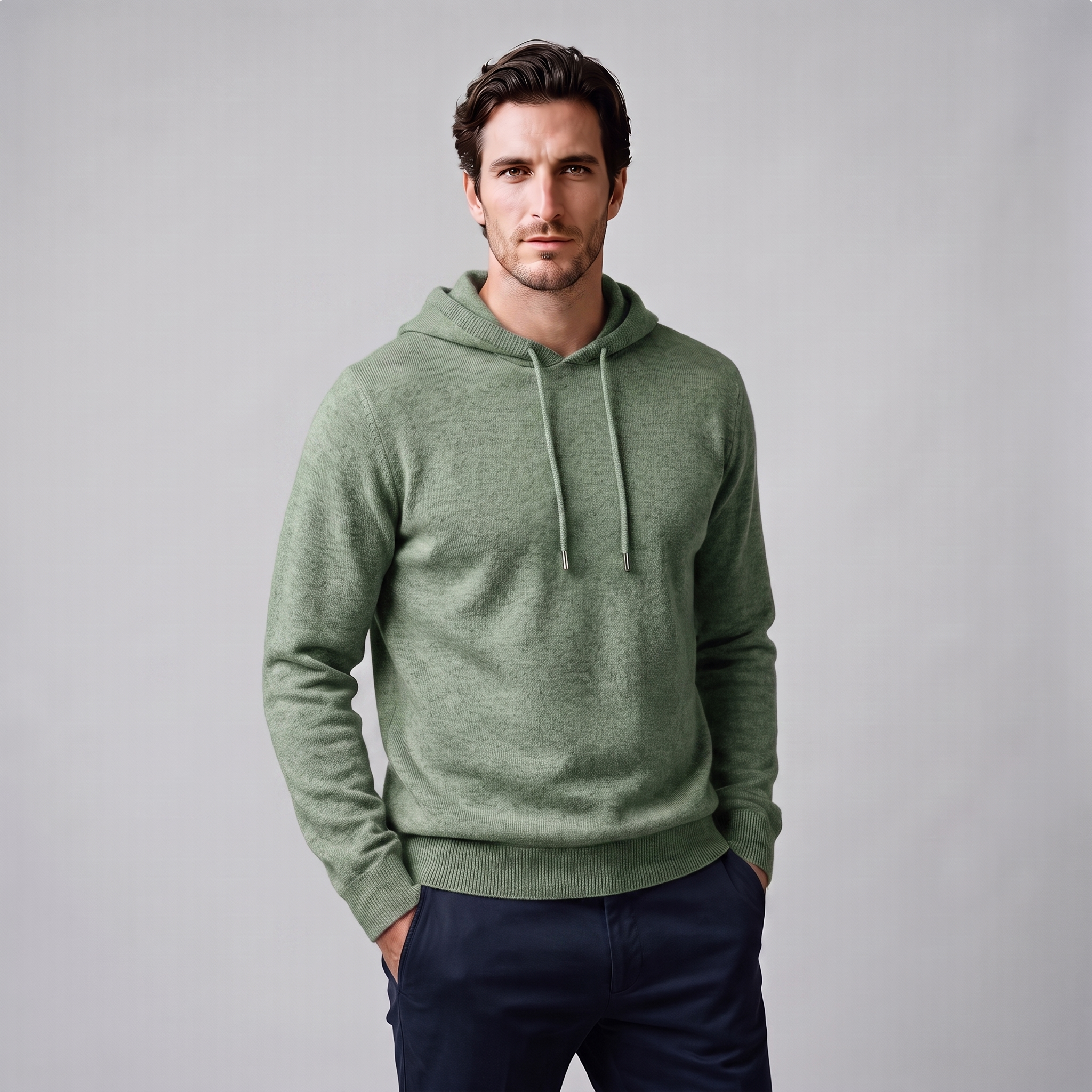 Herren Strick-Hoodie aus Wolle mit Kordelzug