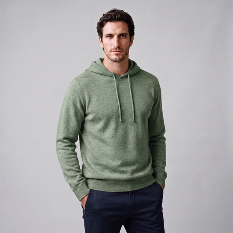 Herren Strick-Hoodie aus Wolle mit Kordelzug