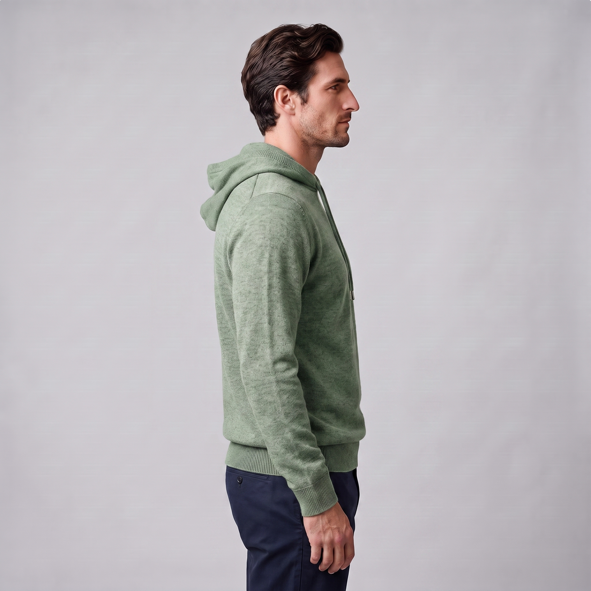 Herren Strick-Hoodie aus Wolle mit Kordelzug