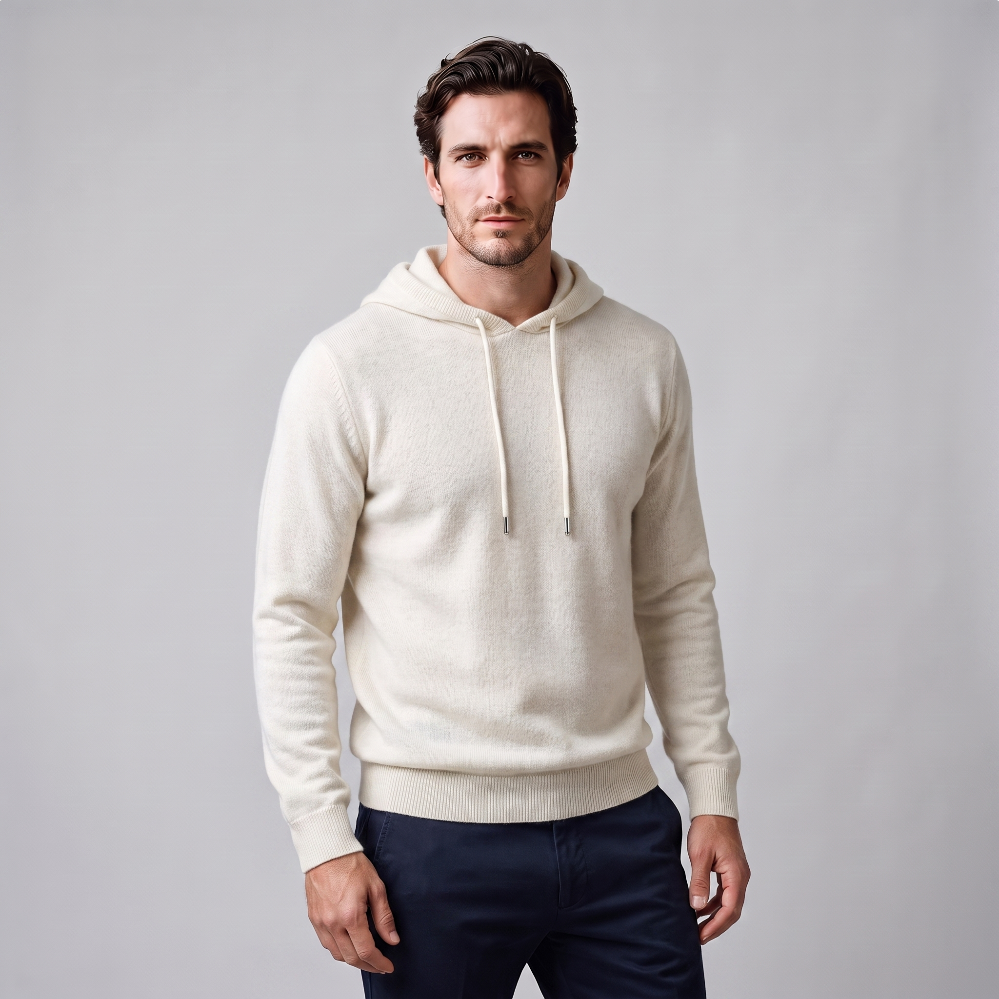 Herren Strick-Hoodie aus Wolle mit Kordelzug