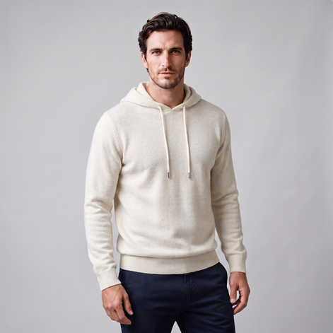 Herren Strick-Hoodie aus Wolle mit Kordelzug