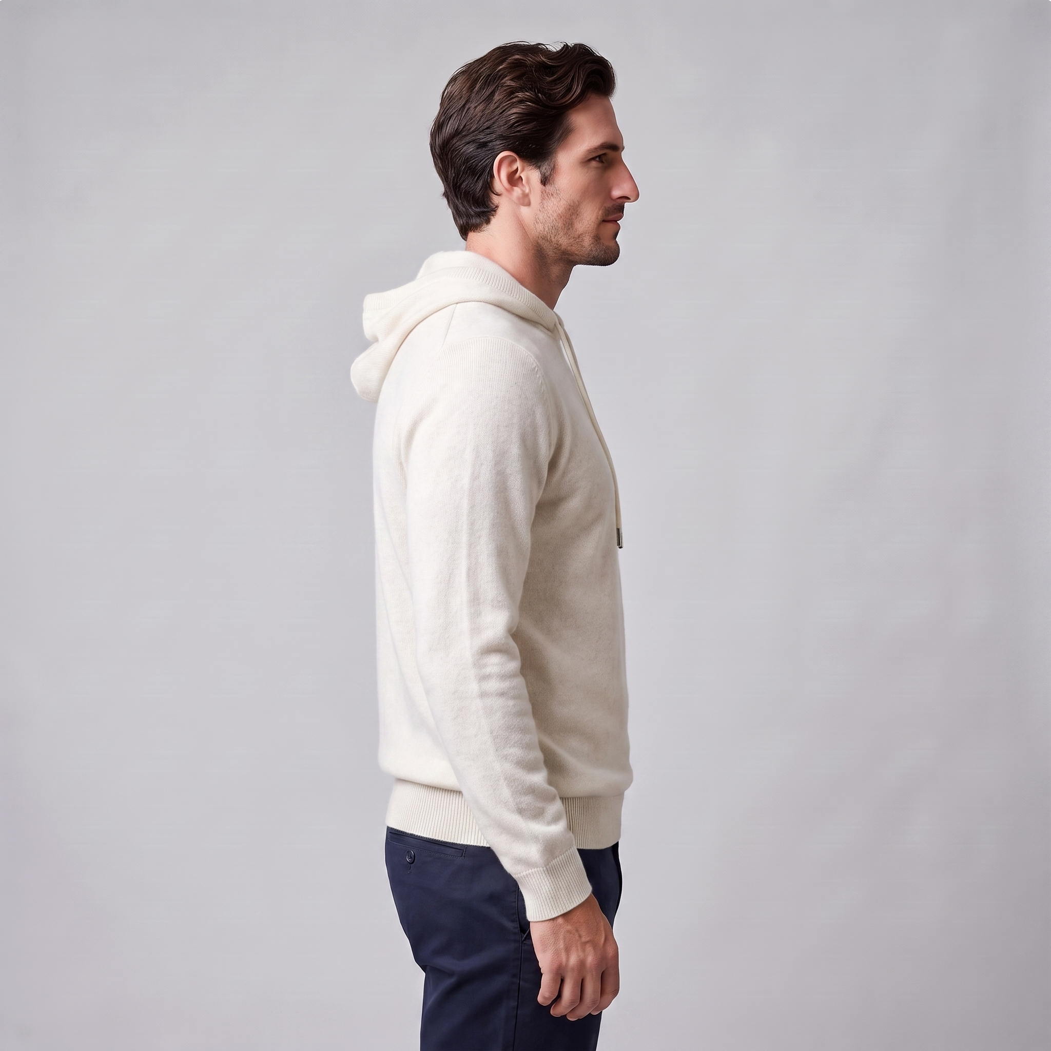 Herren Strick-Hoodie aus Wolle mit Kordelzug