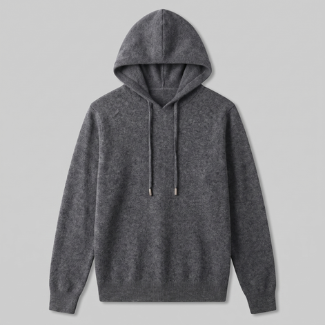 Herren Strick-Hoodie aus Wolle mit Kordelzug