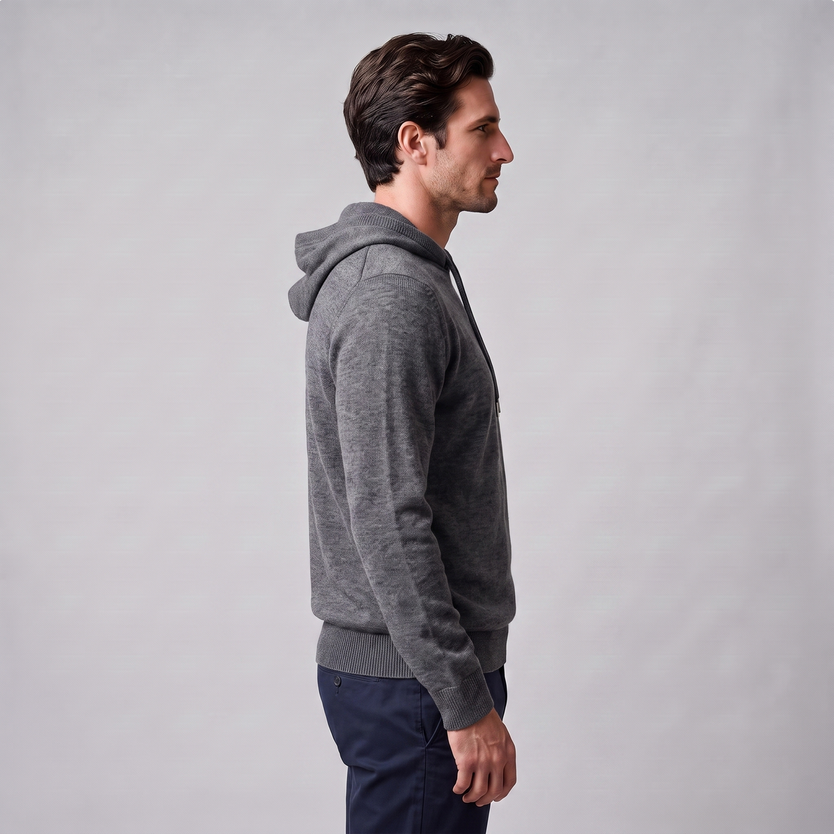 Herren Strick-Hoodie aus Wolle mit Kordelzug