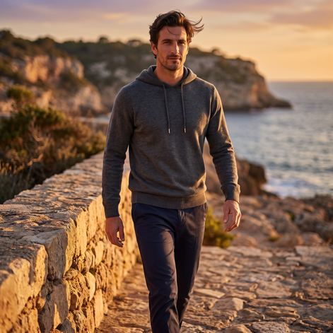 Herren Strick-Hoodie aus Wolle mit Kordelzug