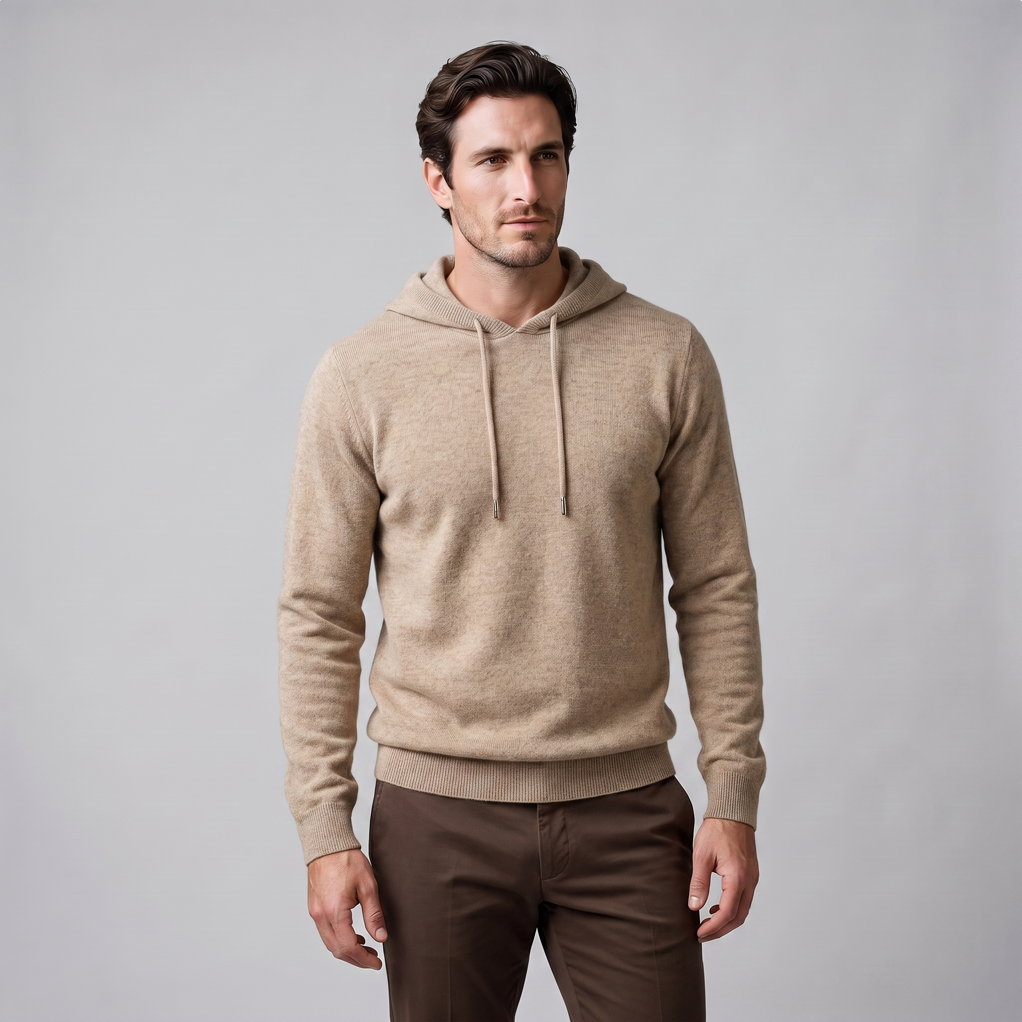 Herren Strick-Hoodie aus Wolle mit Kordelzug