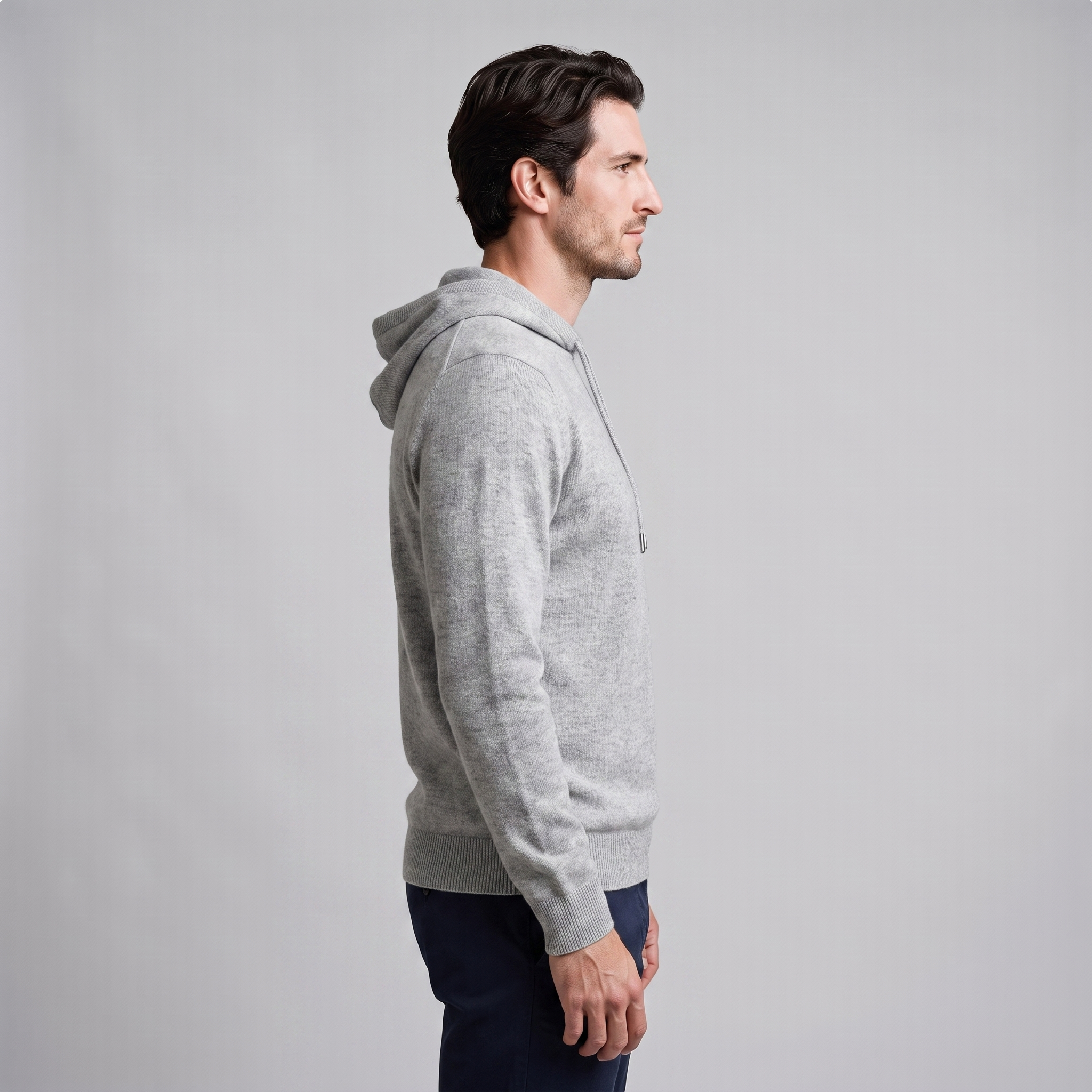Herren Strick-Hoodie aus Wolle mit Kordelzug