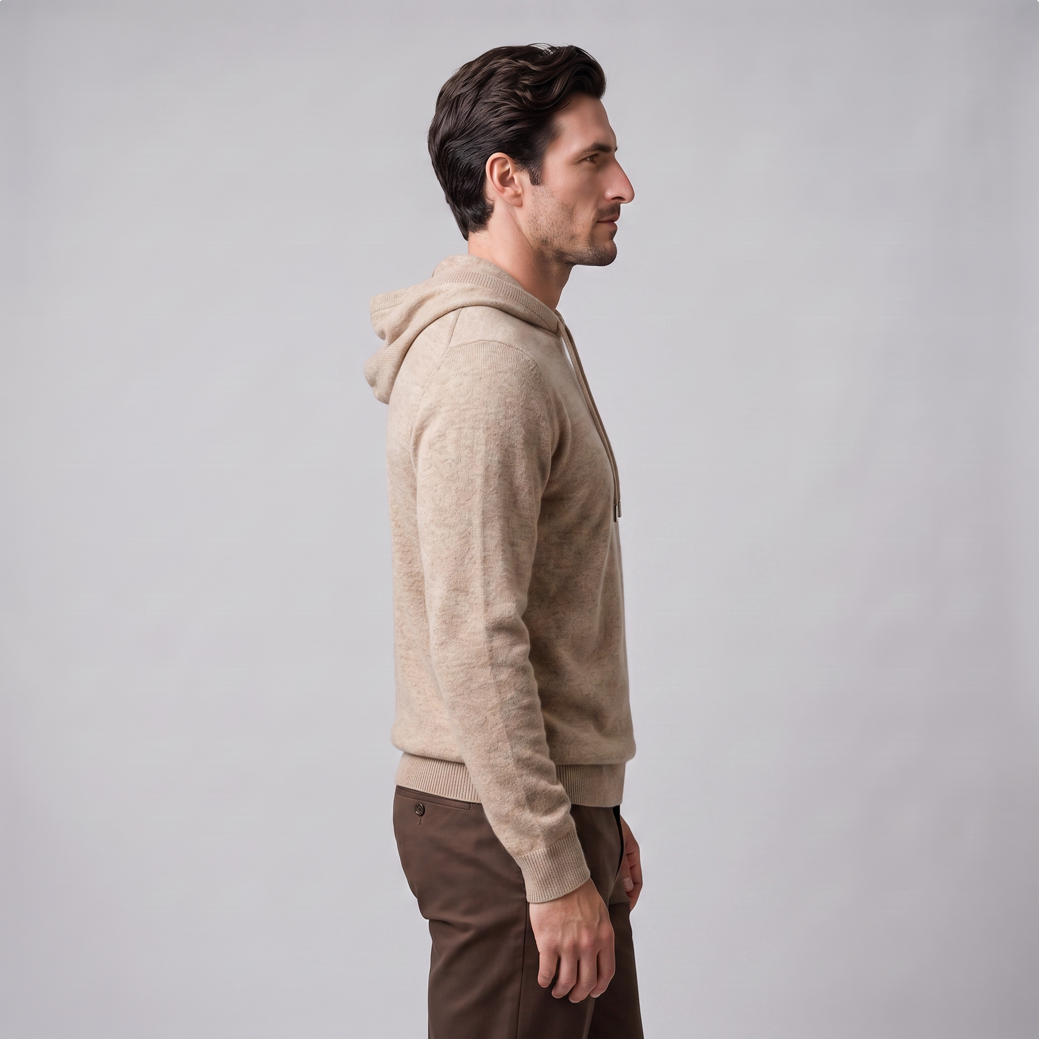 Herren Strick-Hoodie aus Wolle mit Kordelzug