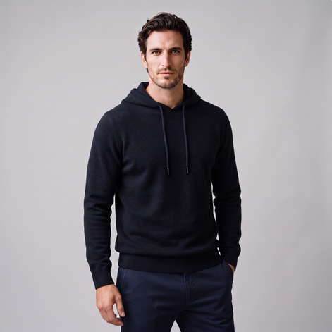 Herren Strick-Hoodie aus Wolle mit Kordelzug