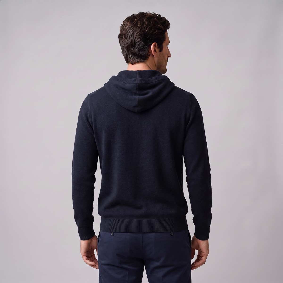 Herren Strick-Hoodie aus Wolle mit Kordelzug