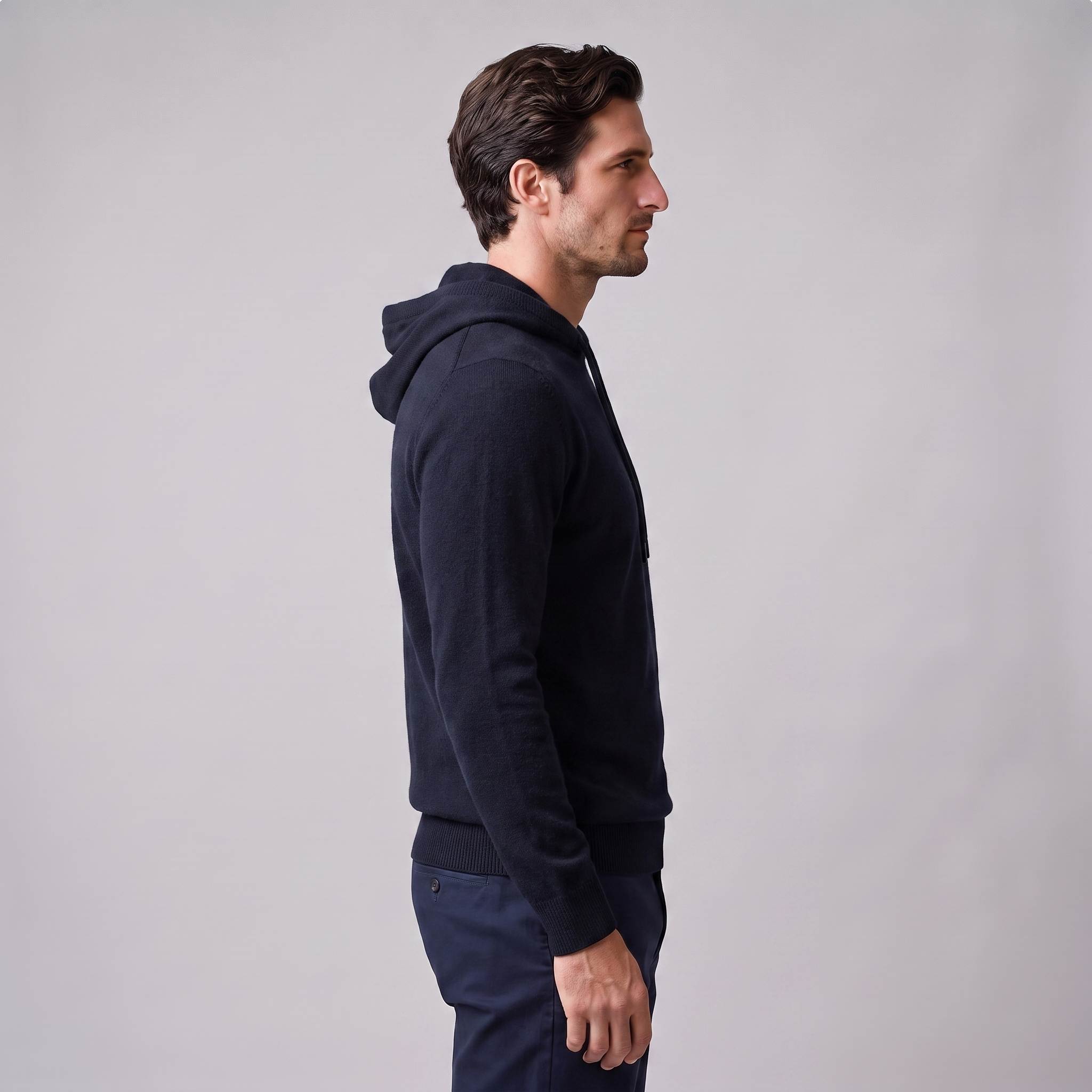 Herren Strick-Hoodie aus Wolle mit Kordelzug
