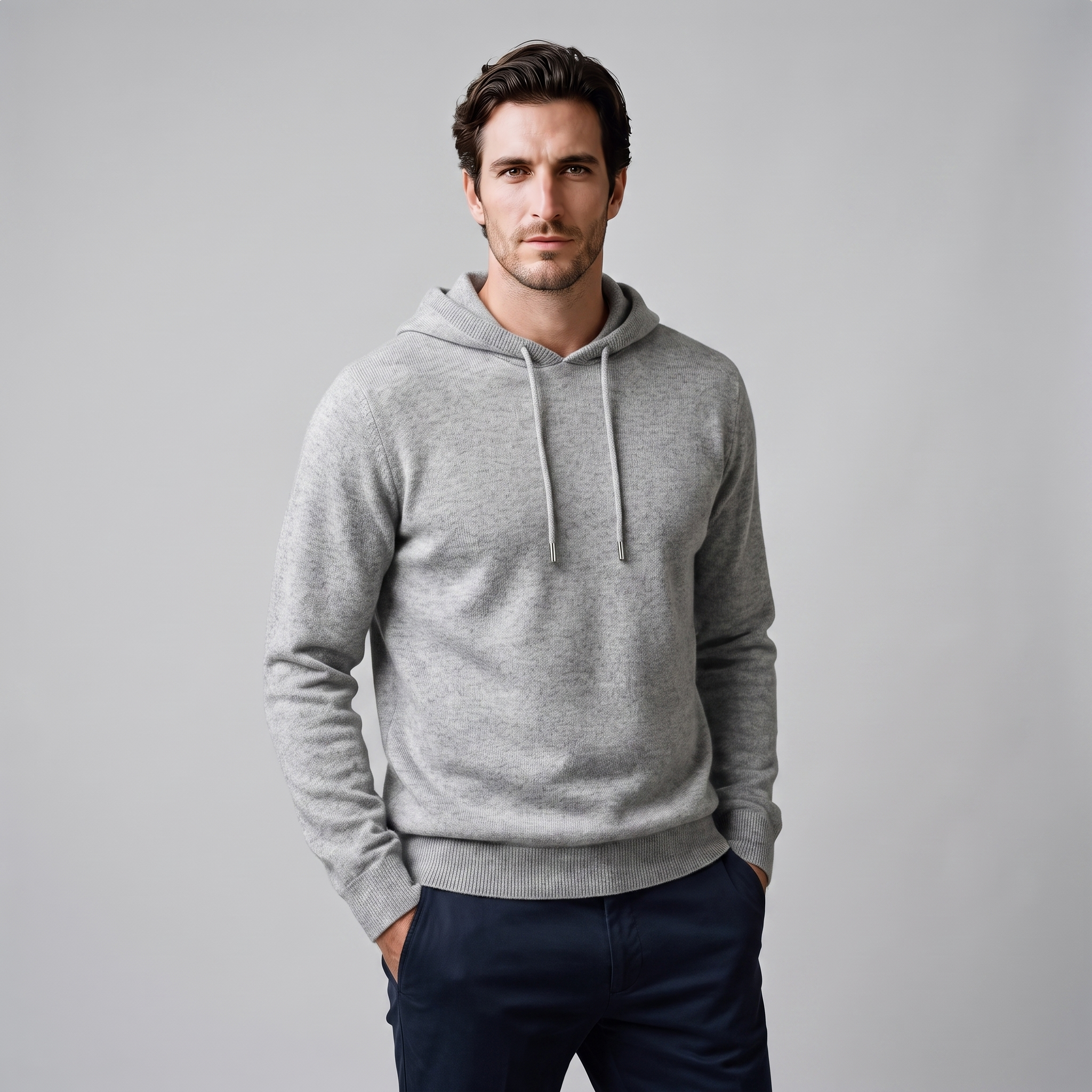 Herren Strick-Hoodie aus Wolle mit Kordelzug