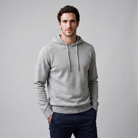 Herren Strick-Hoodie aus Wolle mit Kordelzug