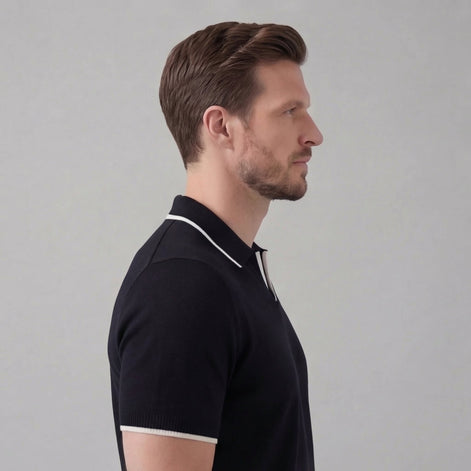 Herren Strick Polohemd Mit Weißem Rand
