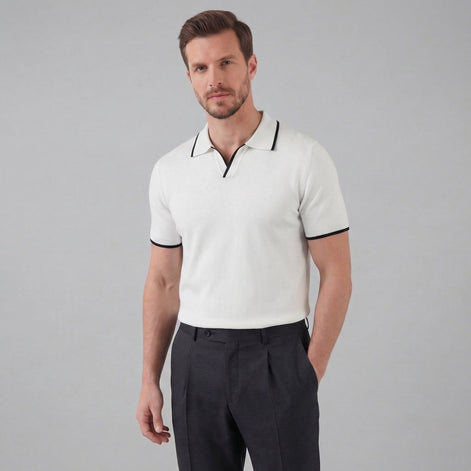 Herren Strick Polohemd Mit Weißem Rand