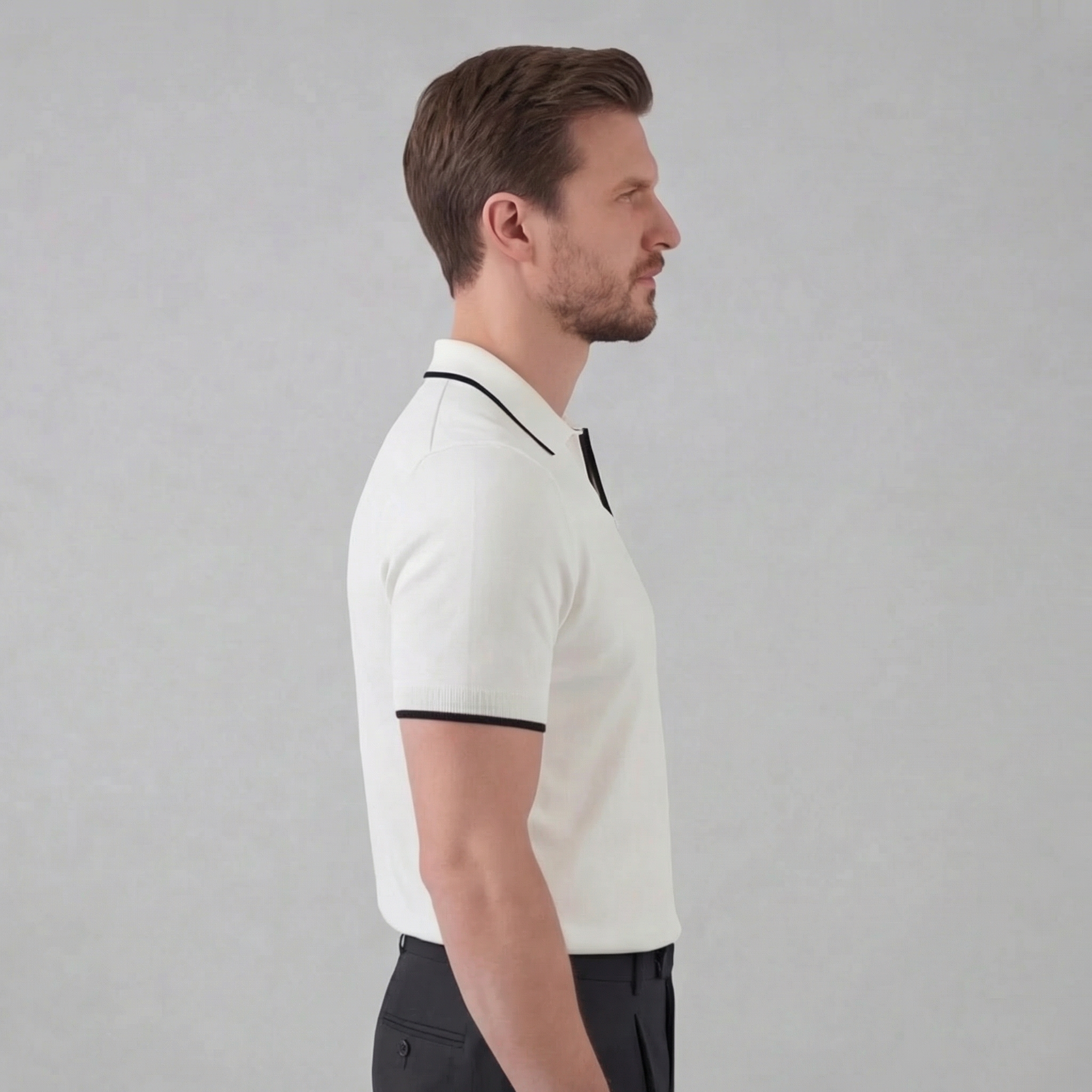 Herren Strick Polohemd Mit Weißem Rand