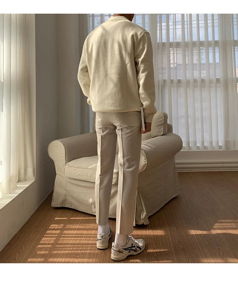 Herren Strick-Polopullover mit Knopfleiste und gerippten Bündchen