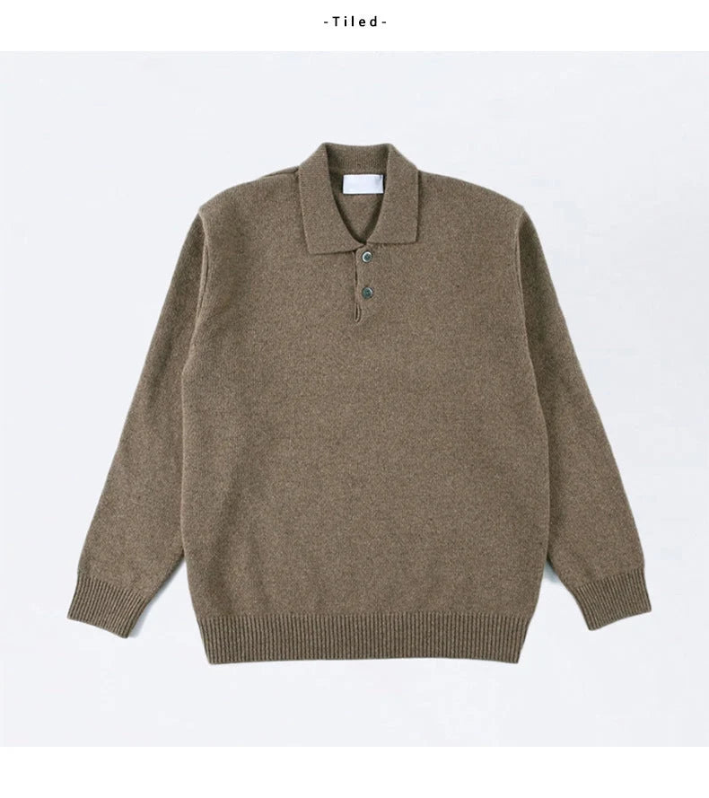 Herren Strick-Polopullover mit Knopfleiste und gerippten Bündchen