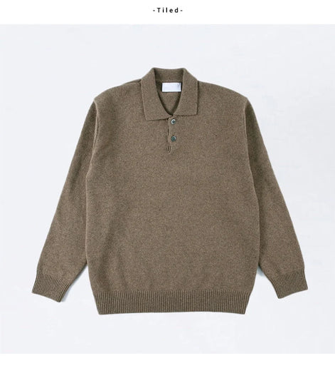 Herren Strick-Polopullover mit Knopfleiste und gerippten Bündchen