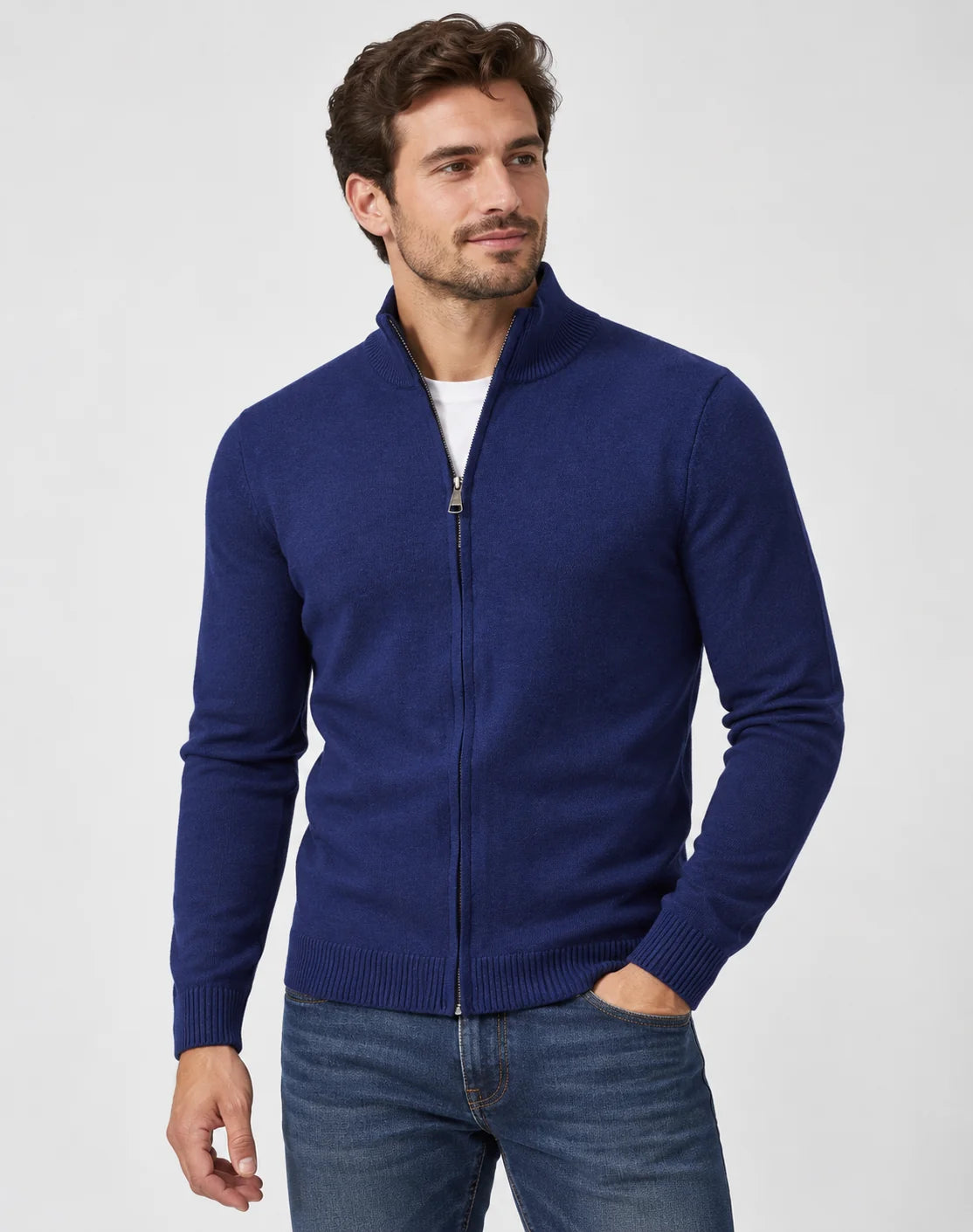 Herren Strickcardigan mit Reißverschluss und Stehkragen