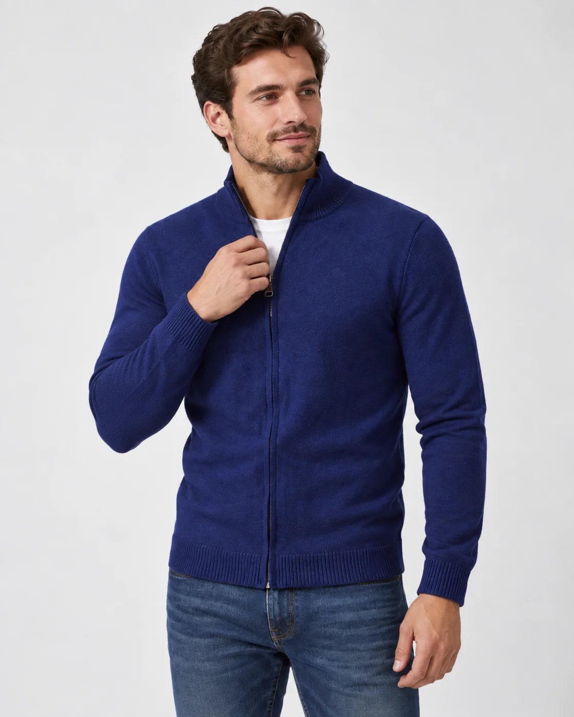 Herren Strickcardigan mit Reißverschluss und Stehkragen