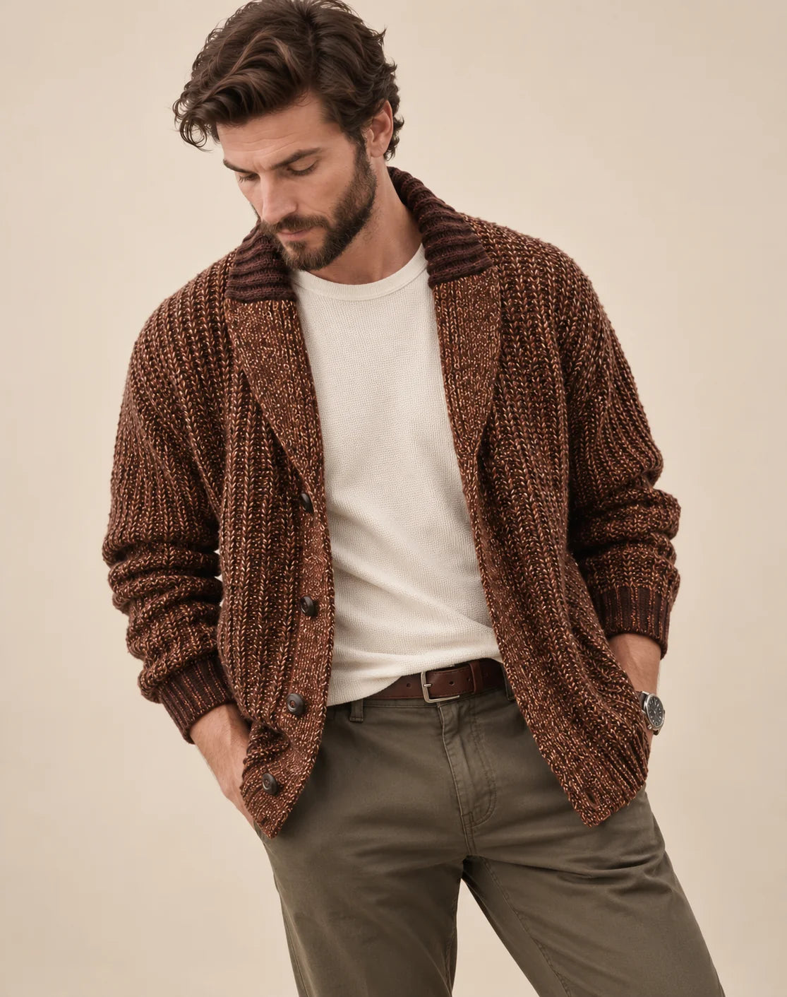 Herren Strickcardigan mit Schalkragen und Knöpfen