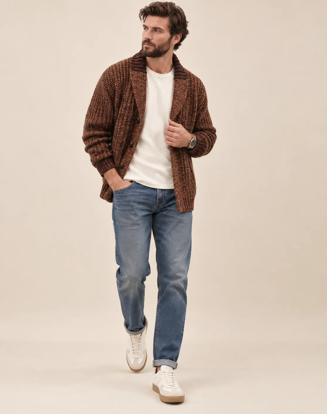 Herren Strickcardigan mit Schalkragen und Knöpfen