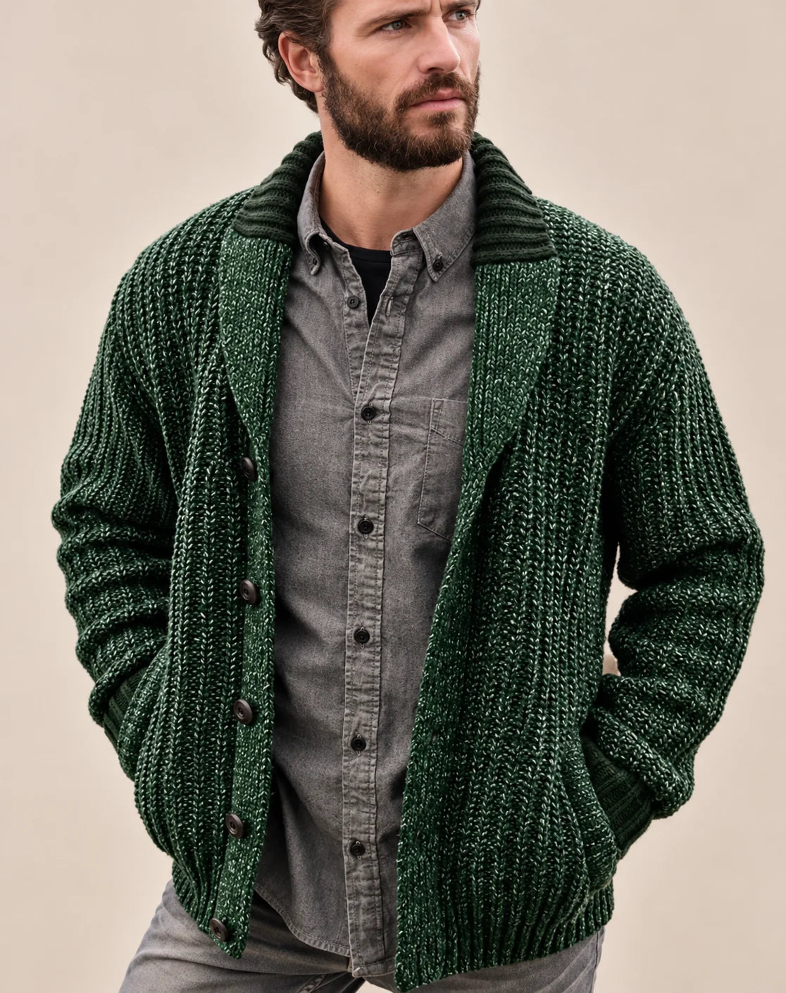 Herren Strickcardigan mit Schalkragen und Knöpfen